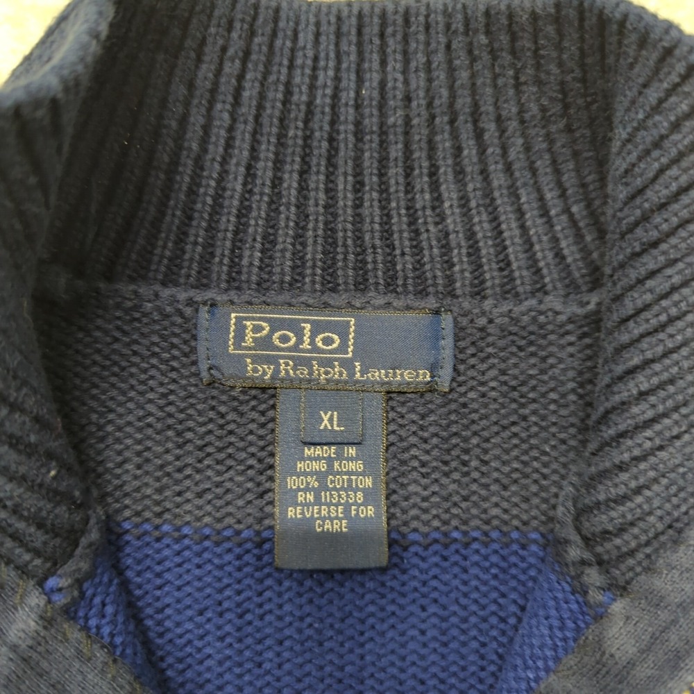 Vintage Polo Ralph Lauren 1/4 Zip Sweater Boys XL Blue Yellow Striped Pony Y2K - Picture 6 of 11